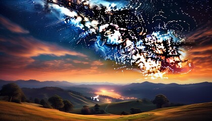 celestial tapestry a breathtaking view of the milky way painting the night sky with its ethereal glow casting a celestial spell over the rolling hills below