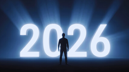 Man Facing 2026 – Motivational New Year Concept of Goals, Plans, and Fresh Beginnings