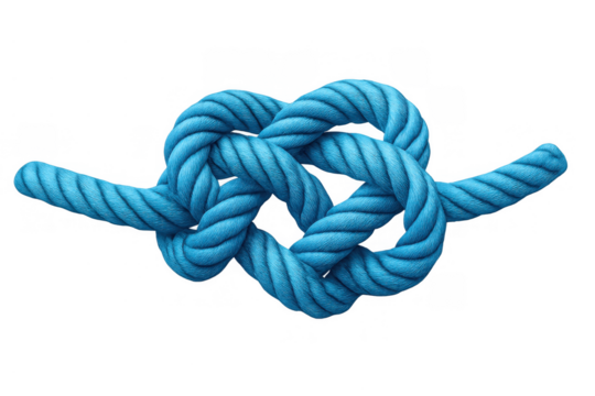Blue rope knot in heart shape representing love, connection, intimacy, and a strong bond on transparent background - Powered by Adobe