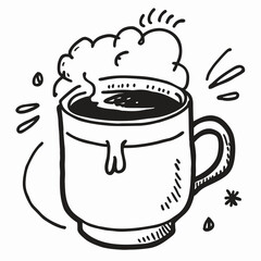 Fresh Hot Coffee Drink with Cream in Ceramic Mug