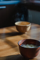 Steaming miso soup morning
