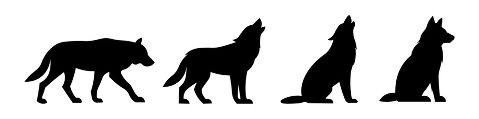 wolf silhouette vector. wolf icon set