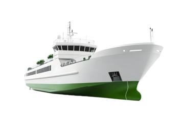 Shipping and logistics ship concept in white and green colour isolated on white3d renderingconceptual image