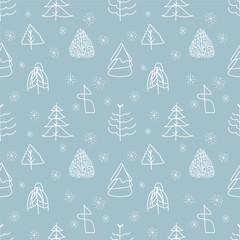 Christmas seamless pattern with christmas tree and snowflakes.Simple minimalistic background for web, pint, wallpaper, wrapping paper, textile, scrapbooking.