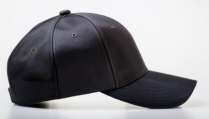 a black baseball cap angled against a white background