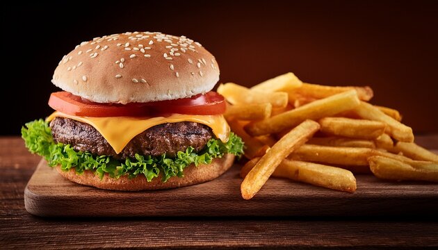 cheeseburger and french fries - Powered by Adobe