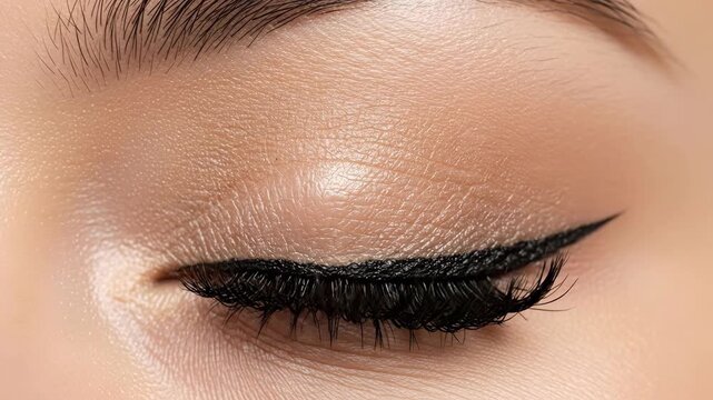 Closeup of eye with dramatic eyeliner and lash movement