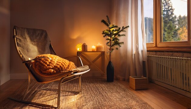 cozy interior scene featuring a comfortable chair warm lighting and a peaceful atmosphere ideal for relaxation
