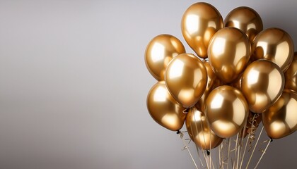 cluster of glossy gold balloons on a light gray background