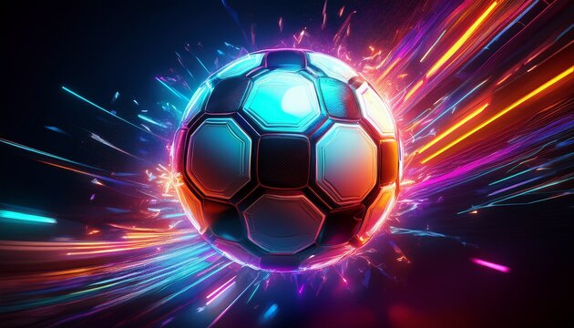 soccer ball in neon light explosion
