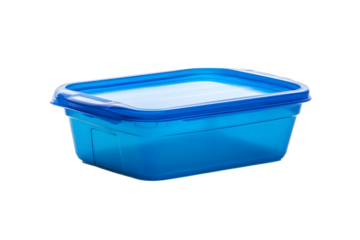 Empty blue plastic lunch container isolated on white background