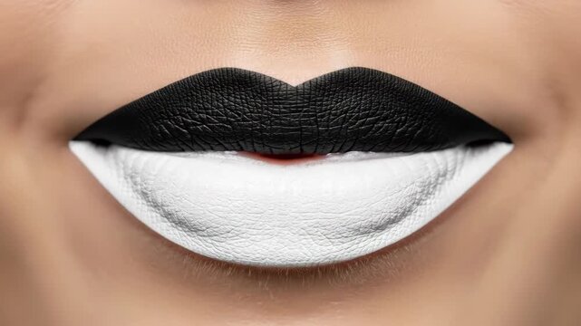 Dynamic black and white lip art transformation with subtle smile changes