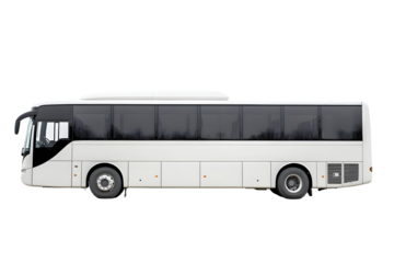 White passenger bus side view isolated on a white background Comfortable tourist bus international passenger transportation