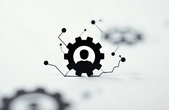 Gear network logo with a human silhouette represents automation and collaboration