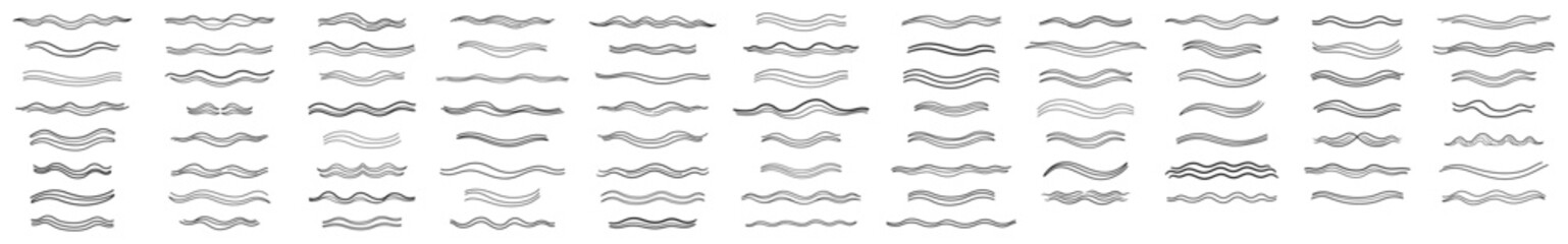 Set of hand drawn wavy line dividers and text separators vector illustration for layout design