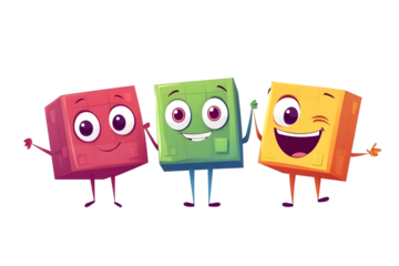 Groovy math cube geometric figure character Preschool kids education basic shape cheerful mascot School math geometric figure funny groovy vector perso