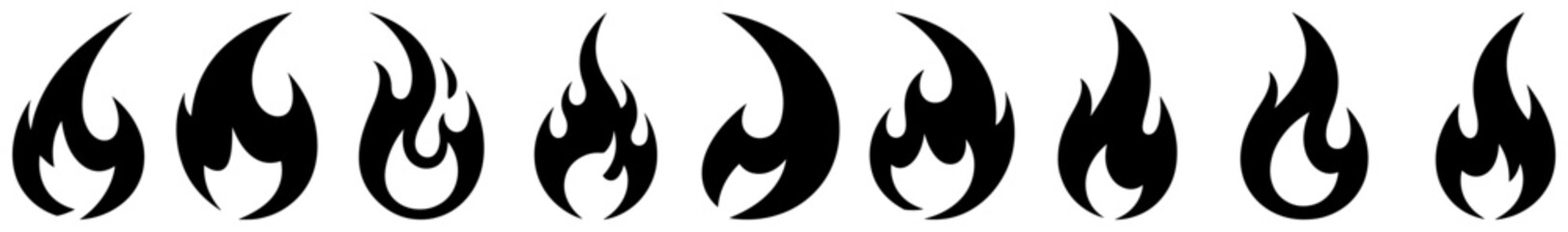 Obraz premium Fire flame icon set simple solid blaze symbols vector