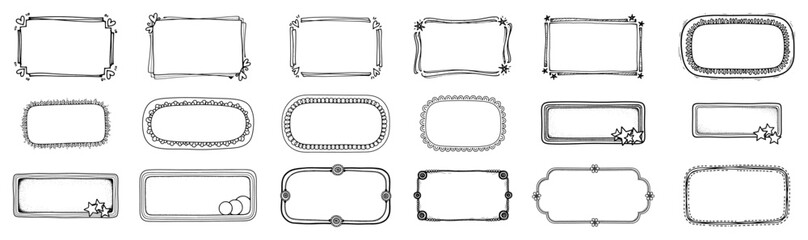 Hand drawn doodle frames collection featuring sketch rectangular borders and speech bubbles for text emphasis