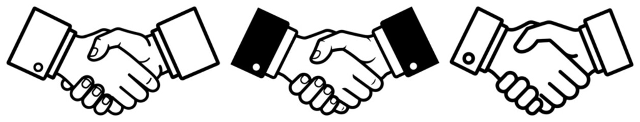 Handshake Icon Set Vector Illustration Business Agreement And Partnership Symbol Collection Shaking Hands Gesture In Black And White