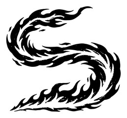 Abstract fire flame swoosh illustration showing a dynamic burning trail or dragon breath in black grunge style