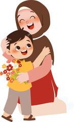 mother and son hugging