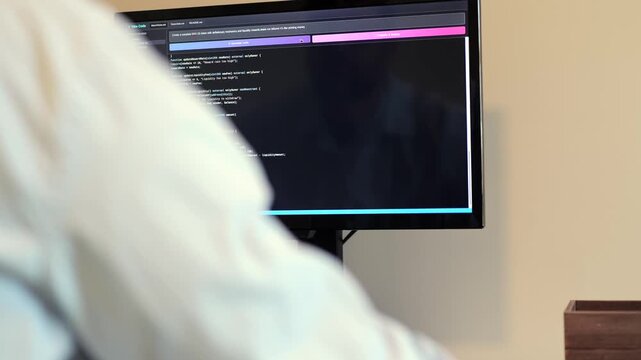 Middle Aged Man Vibe Coding Crypto Coin with Artificial Intelligence Large Language Model Tools - Custom IDE App for AI Code