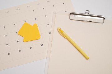 Monthly calendar. Calendar with date on paper. Day planner. Schedule of the week, month and year. Modern organizer. Business diary. Deadline reminder. Daily event management. Template and grid
