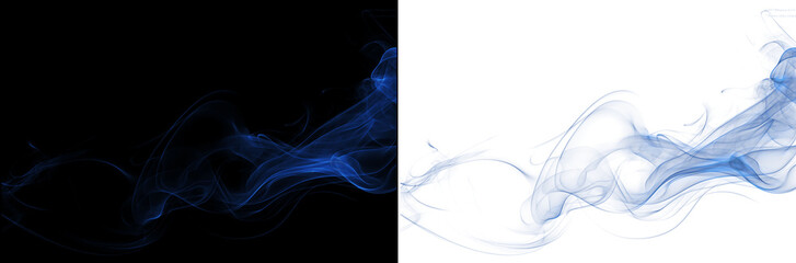 Blue Wispy Smoke Swirls Against Black Background And White Background wisps ethereal