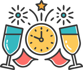 New Year's Day Celebration with Champagne and Fireworks