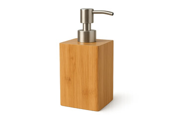 Obraz premium Bamboo soap dispenser with metal pump, eco-friendly bathroom hygiene product on transparent background