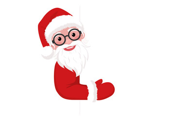 Cute Santa popping out from a clean empty panel. Perfect for Christmas marketing, joyful messages, and festive illustrations.