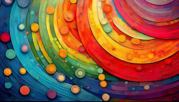 colorful grunge rainbow circles with textured patterns fill the canvas in vibrant styles