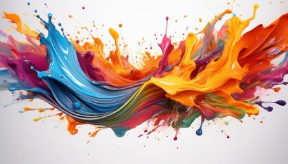vibrant splashes of colorful paint creating dynamic art in motion against a white background