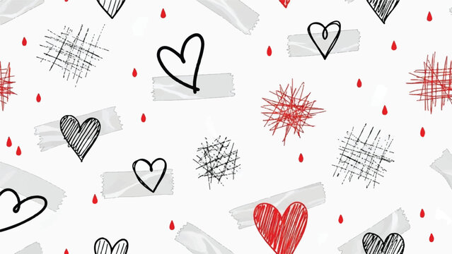 roken Heart Scribble Art with Red Blood Drops Emotional Illustration