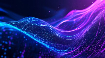 Stunning abstract data waves flowing with vibrant blue and purple light for modern technology or science presentations and futuristic designs
