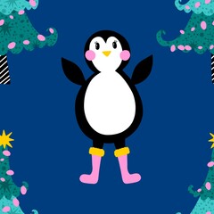 Christmas animals seamless penguin pattern for wrapping paper and fabrics and kids print