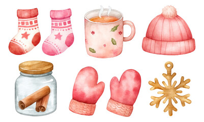 Cozy Winter Illustration Set of Warm Accessories and Comforting Elements