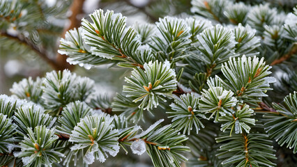Frosted Pine Branch Glistening in Soft Morning Light