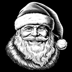 Santa Claus Face Portrait with White Beard and Red Hat