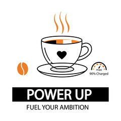 Power up coffee cup illustration for morning energy
