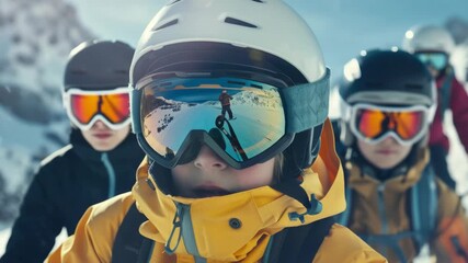 Excited young skier posing with mountainous landscape in the background - Powered by Adobe