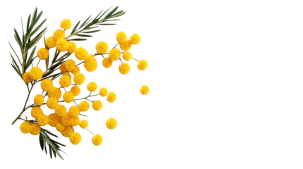 Delicate Yellow Flowering Branch on Transparent Background