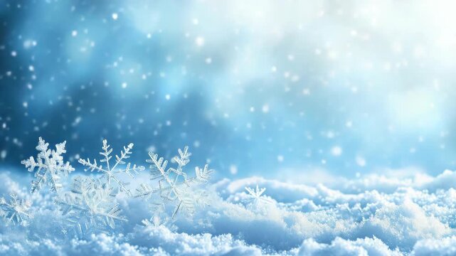 Snowflakes Falling in a Blue Snowy Sky