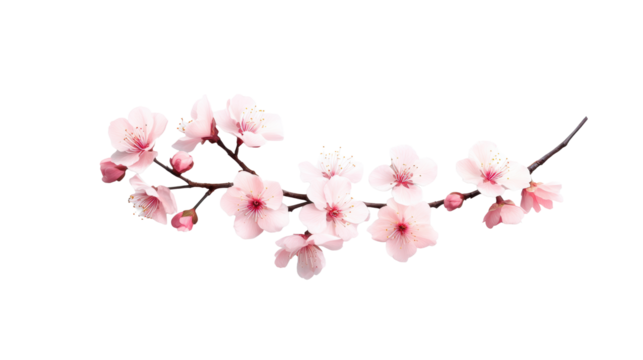 Blossoming Cherry Branch on Transparent Background