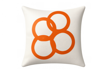 White decorative pillow featuring a modern orange geometric ring design, adding comfort and abstract decor to home interiors
