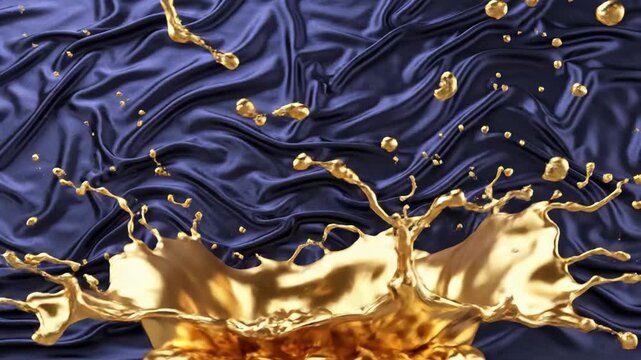 Dramatic Liquid Gold Splash Against Dark Fabric