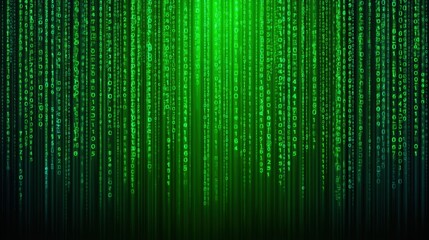 Green Matrix Background with Streaming Binary Code and Digital Patterns for Tech and Cybersecurity Concepts in Future Technology Design