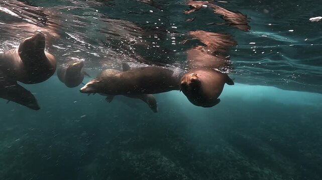 Female California Sea Lions Drifting Below Surface