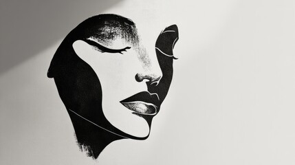 A woman's face is drawn in black and white