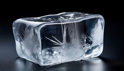 a large ice cube on black background